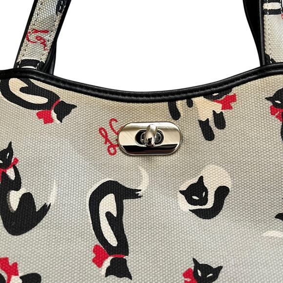 Y2K Vintage Lulu Guinness London Siamese Cat Gray Structured Tote Bag - Picture 5 of 9